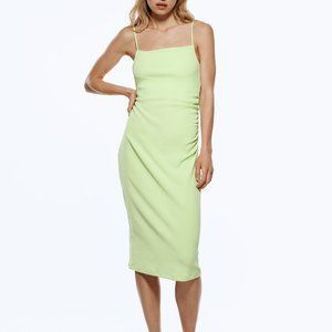 Zara Light lime green square neck midi dress size large
